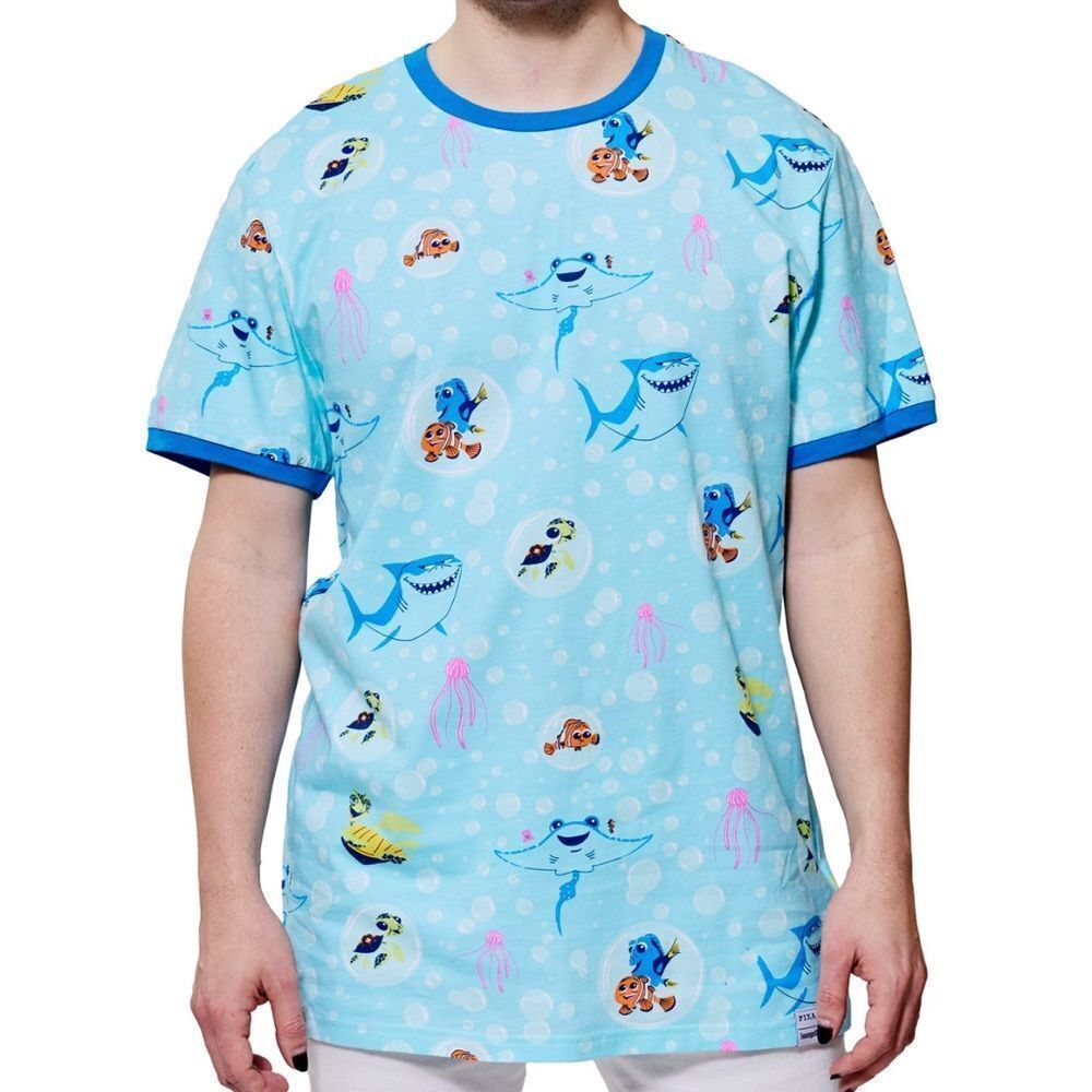 Pixar Loungefly Finding Nemo 20th Anniversary Bubbles All-Over Tee Blue XL NWT